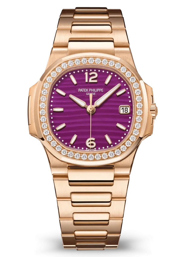 Patek Philippe Nautilus Quartz Rose Gold Diamond Lacquered Purple Dial 32MM