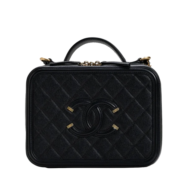 Chanel CC Medium Filigree Vanity Case Quilted Caviar Black