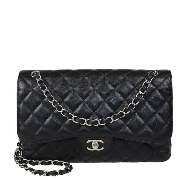 Chanel Classic Double Flap Bag Caviar Leather Jumbo Black