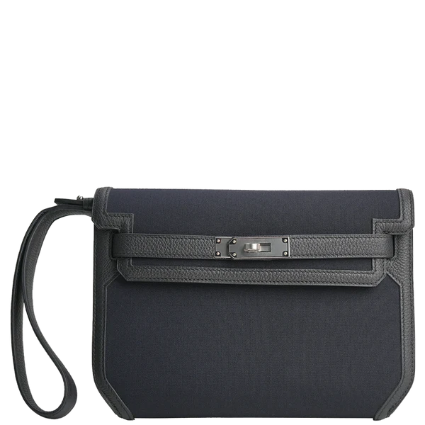 Hermès Kelly Depeches 25 Togo / Canvas Noir Palladium Hardware Stamp W 2024